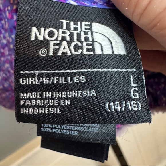 The North Face Girls Reversible Jacket Purple Puffer Fleece Coat Size L (14/16) - Picture 6 of 16